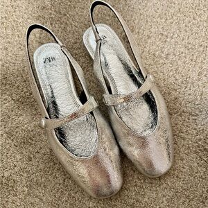 Zara Metallic Silver Loafers